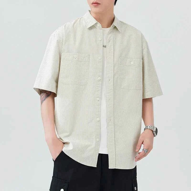 Streetwear Versatile Casual Short Sleeve Striped Shirt