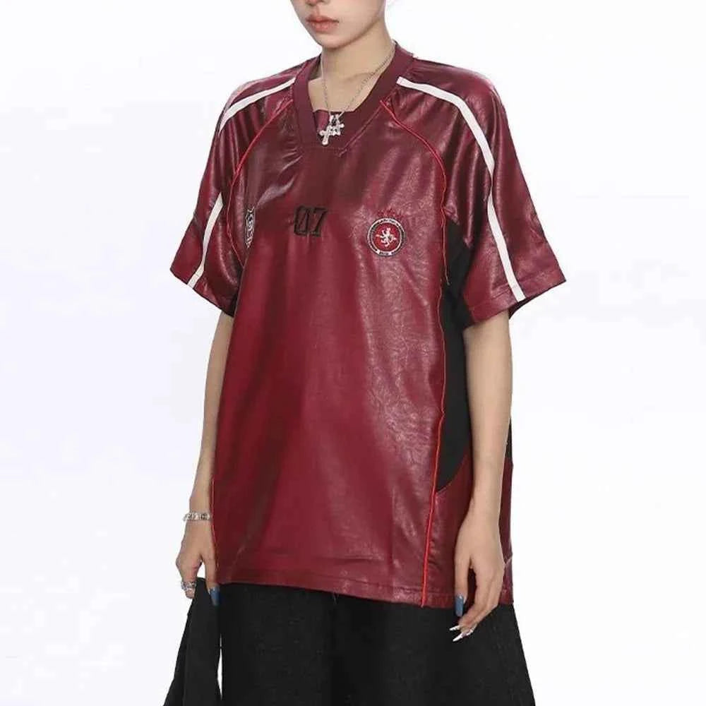 American Summer Short-Sleeved Leather T-Shirt
