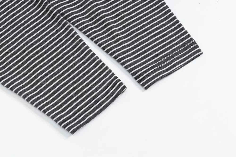 Chic Crew Neck Striped Fake Two Piece Long Sleeve T-Shirt