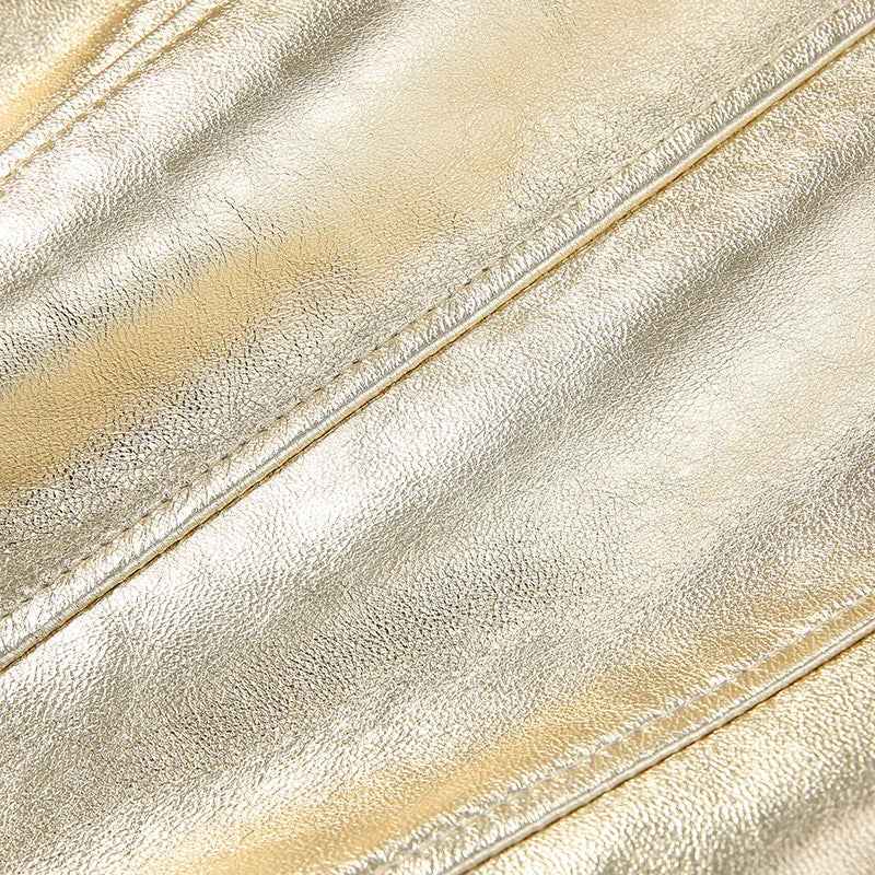 Golden Genuine Sheepskin Leather Jacket