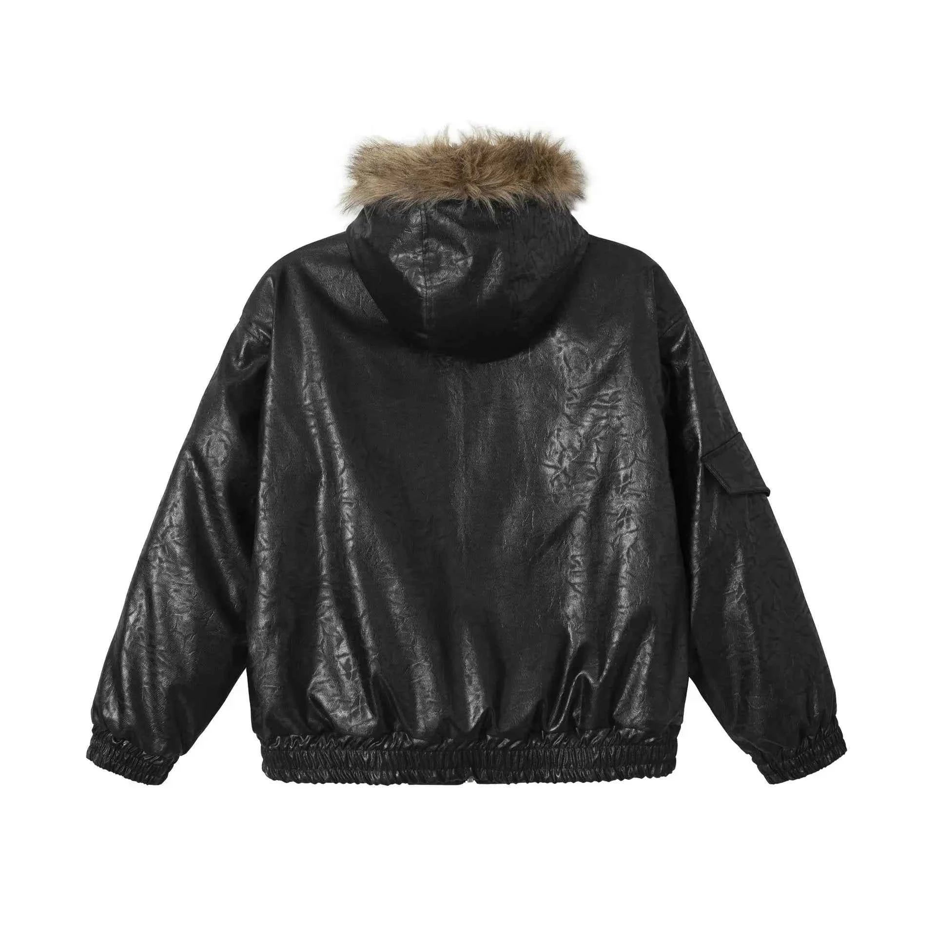Winter Thick Warm Fur-Collar Parka Leather Jacket