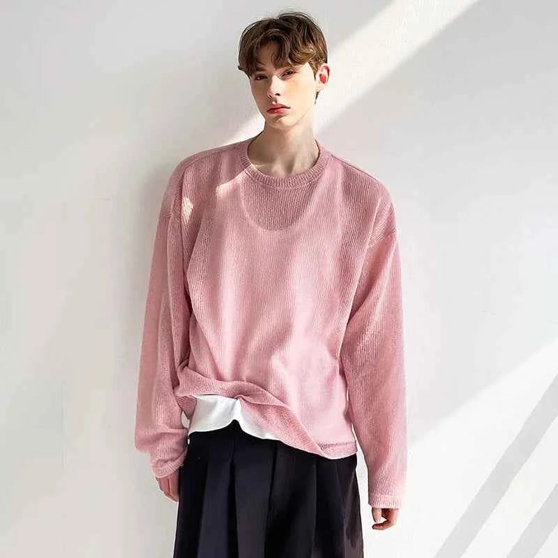 Pink Elegant Handsome Round Neck Knitted T-Shirt