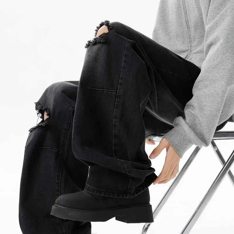 Classic Ripped Wide Leg Jeans
