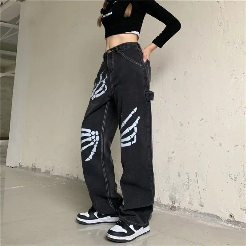 Black Streetwear Loose Wide Leg Jeans - Luxuryurbanwear