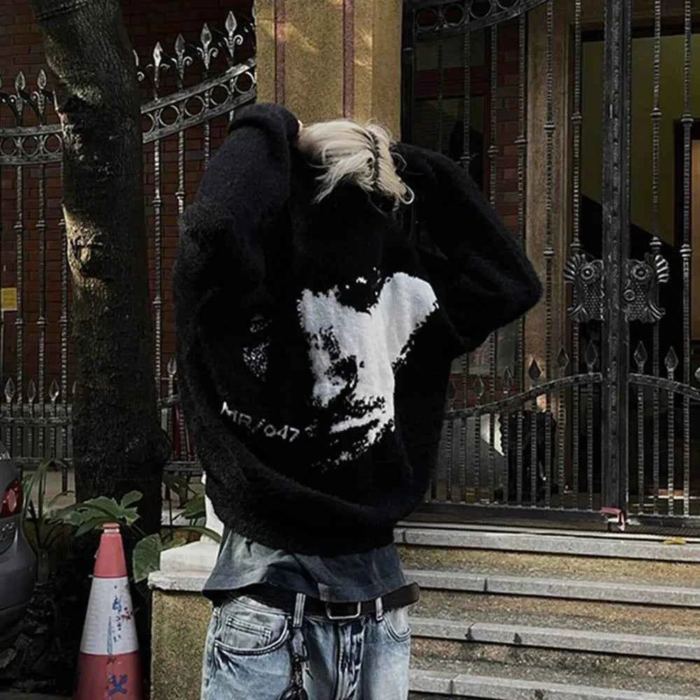Gothic Streetwear Jacquard Long Sleeve Sweater