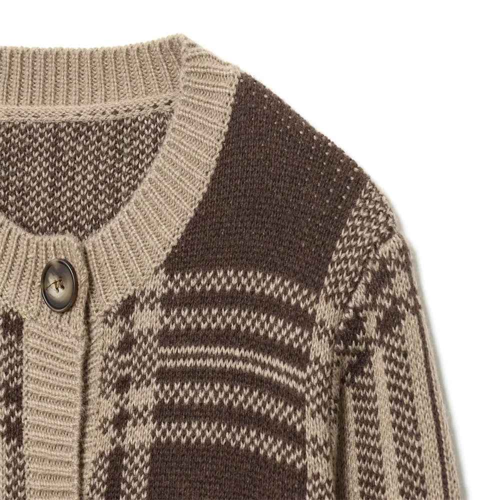 Vintage Old Money Style Checkered Knitted Cardigan