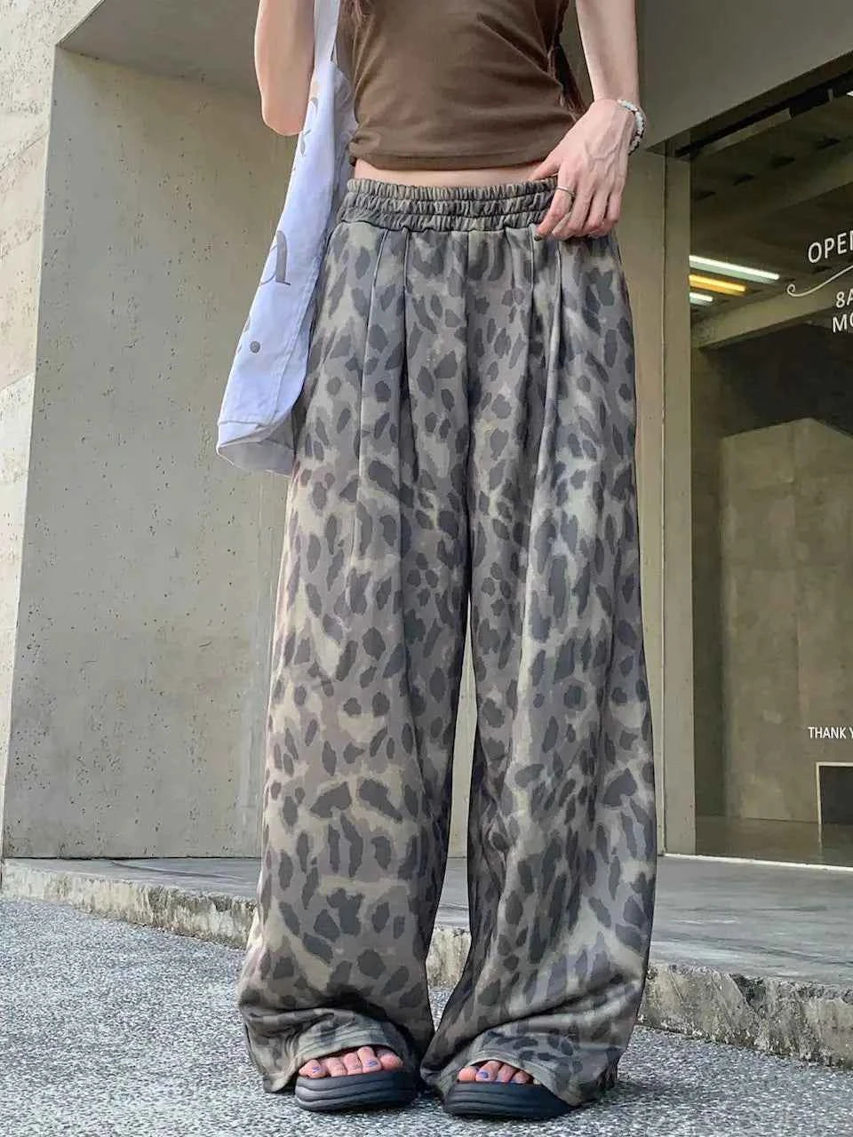 Chic Leopard Print Retro Wide Leg Pants