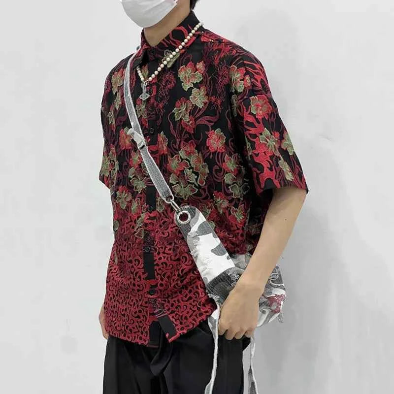 Men Korean Style Floral Print Lapel Casual Shirt