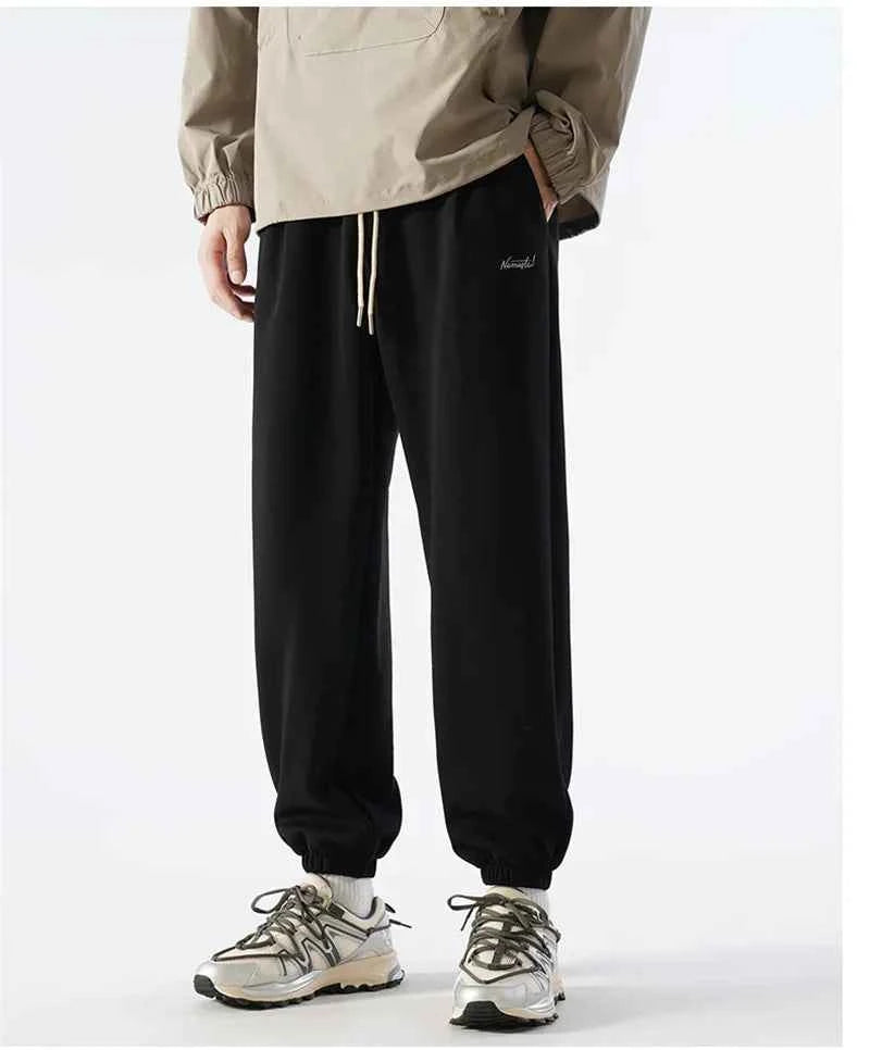 Vintage Letter Embroidered Elastic Waist Sweatpants
