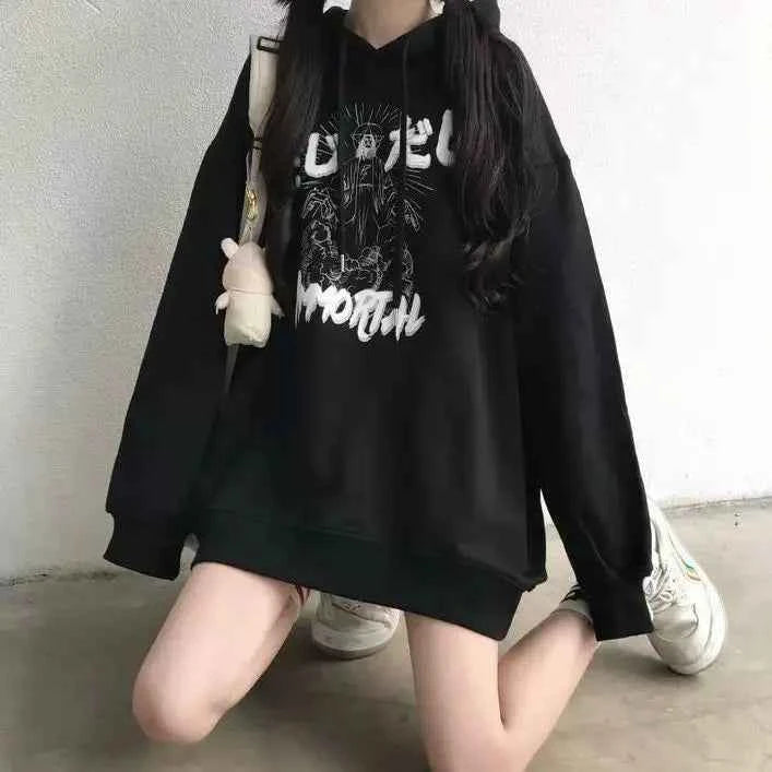 Women Sweet Velvet Thicken Loose Fit Hoodie