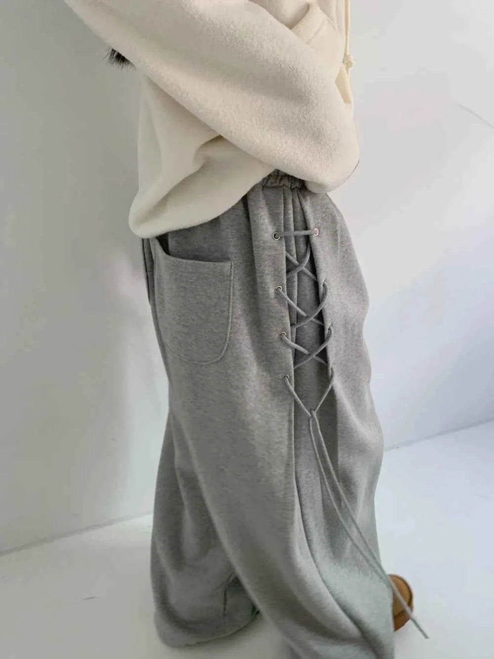 Lace-Up Eyelet Drawstring Sweatpants