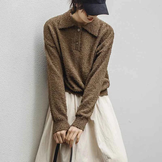 Warm Khaki Fleece Casual Stylish Sweater