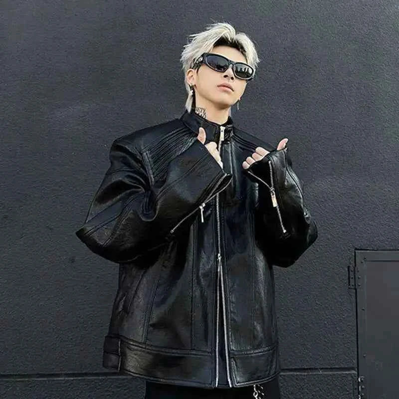 Metallic Deconstruction Darkwear Leather Jacket
