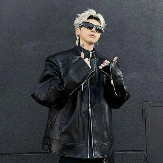 Metallic Deconstruction Darkwear Leather Jacket