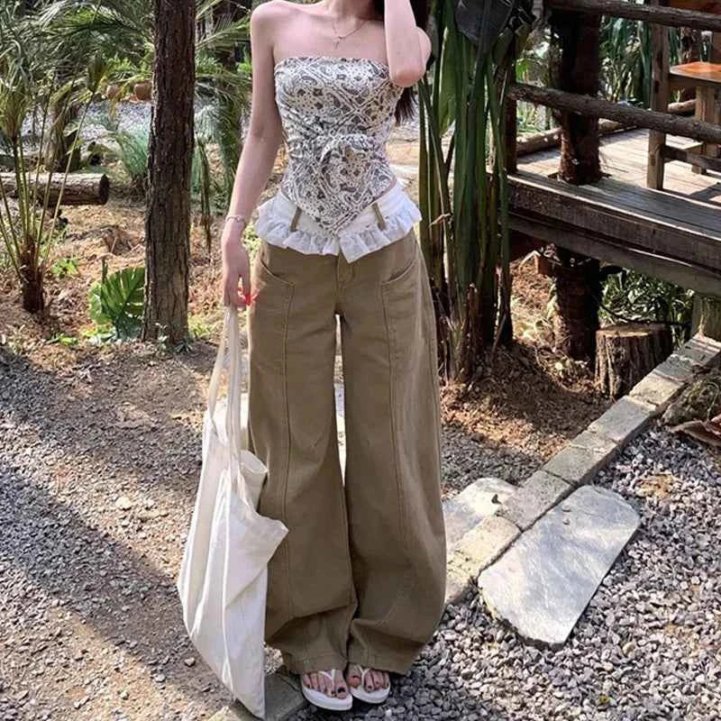Comfortable Vintage Lace Ruffle Baggy Pants