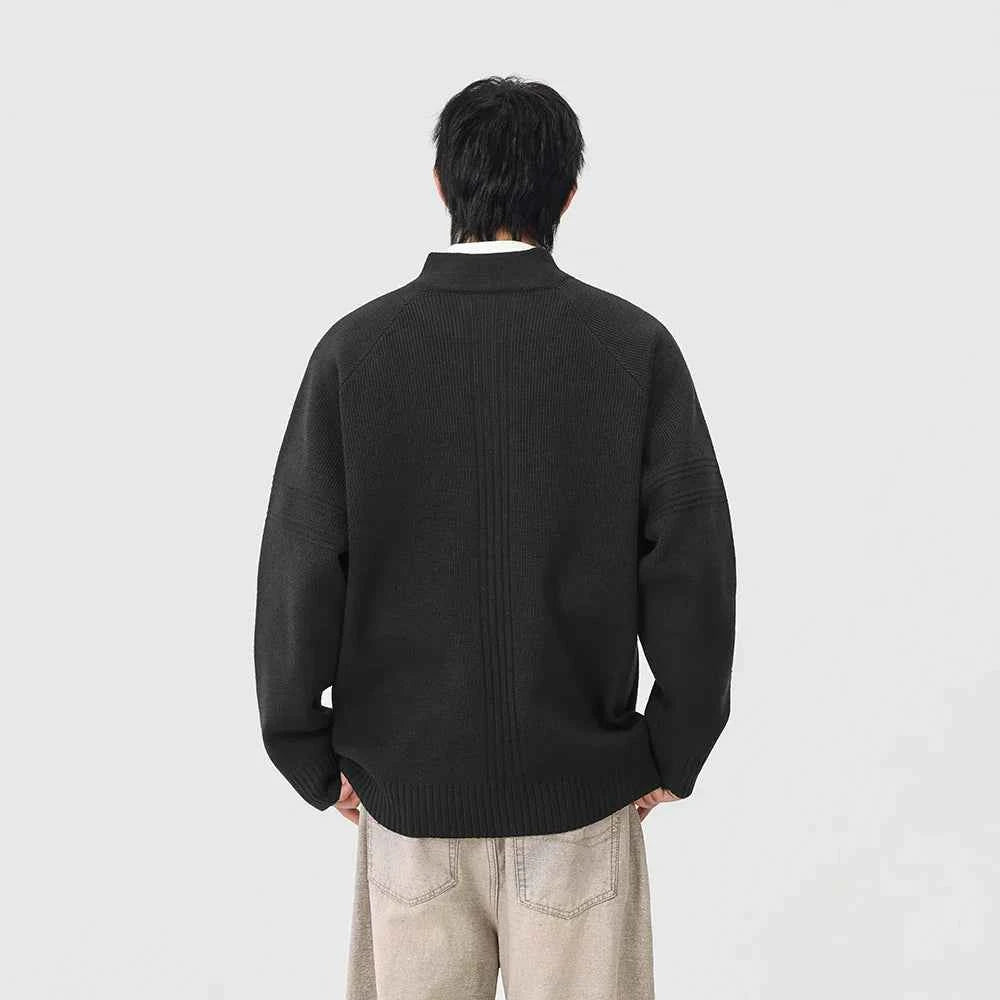 Cozy Ribbed Knit Mock Neck Half Zipper Sweater