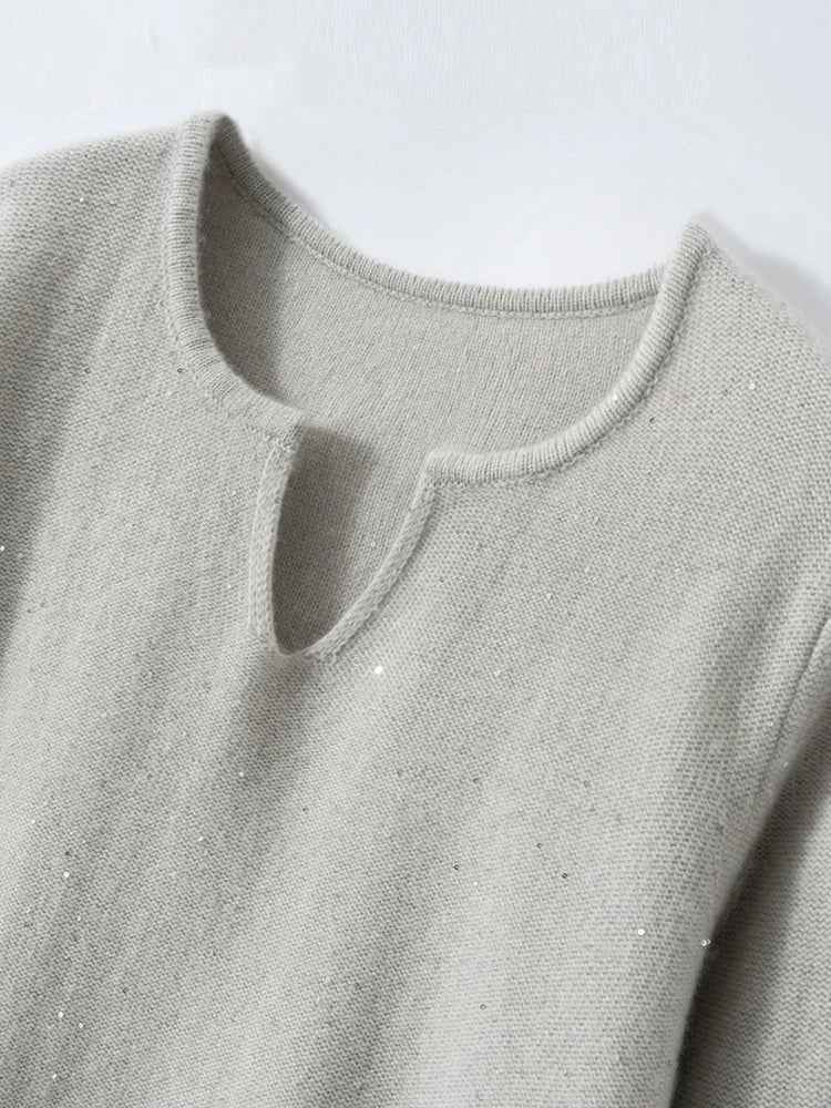 Y2K Sequin Design V-Neck Knit Sweater