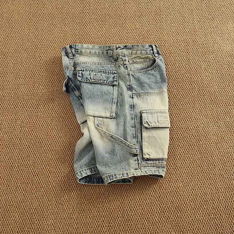 Streetwear Distressed Ripped Denim Cargo Short