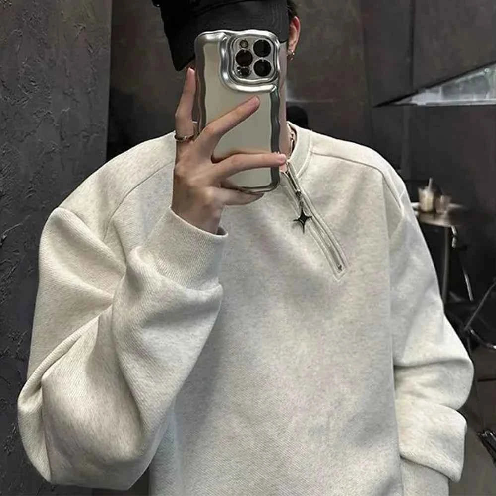 Retro Metal Half Zipper Splicing Sweatshirt