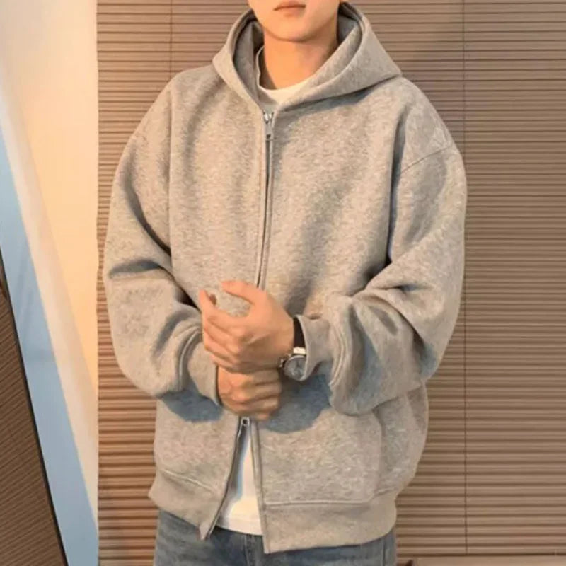 Plain Color Double Zipper Hoodie