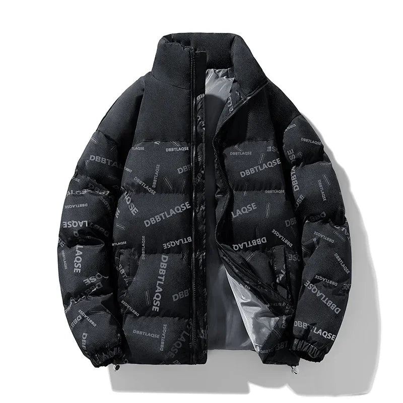 Writing Style Two Tone Zipper Padded Jacket