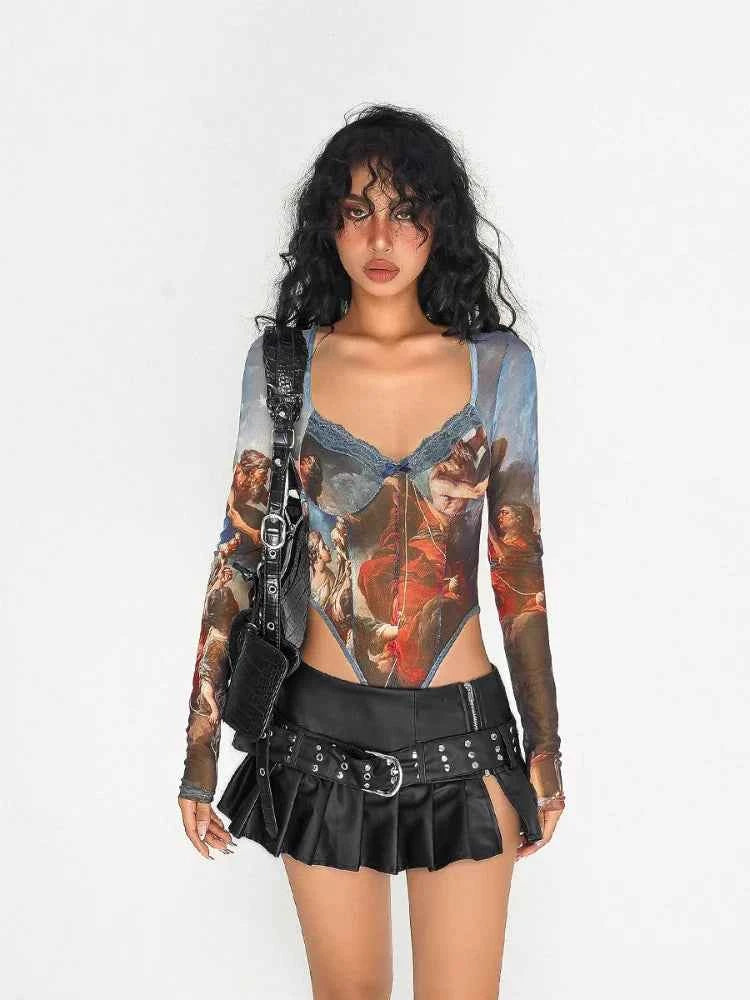 Geometric Printed Slimfit Long Sleeve T-Shirt
