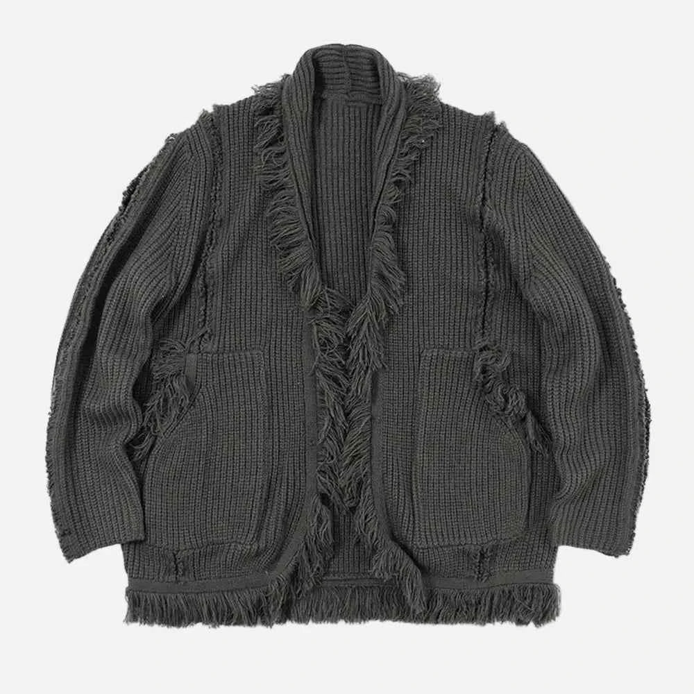 Chic Retro Tassel Ripped Long Sleeve Cardigan