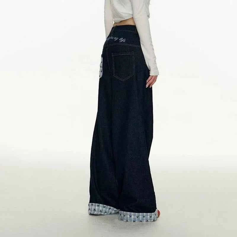 Casual Plaid Patchwork Vintage High Waist Jeans