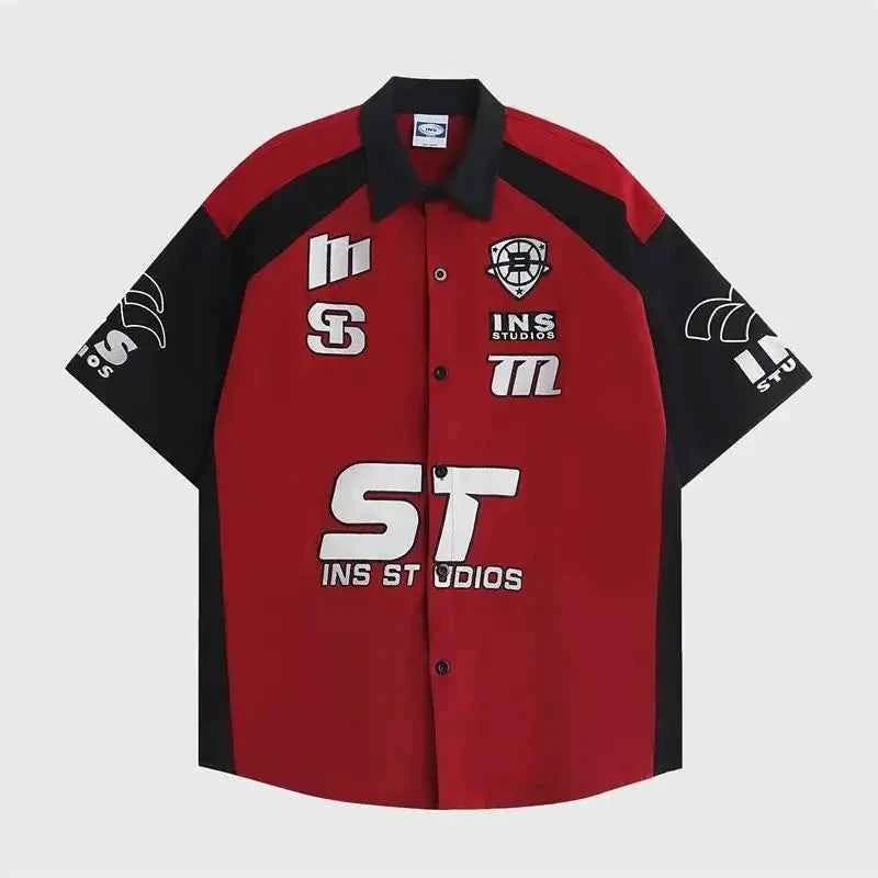 Men Retro American Style Racing Embroidered Shirt