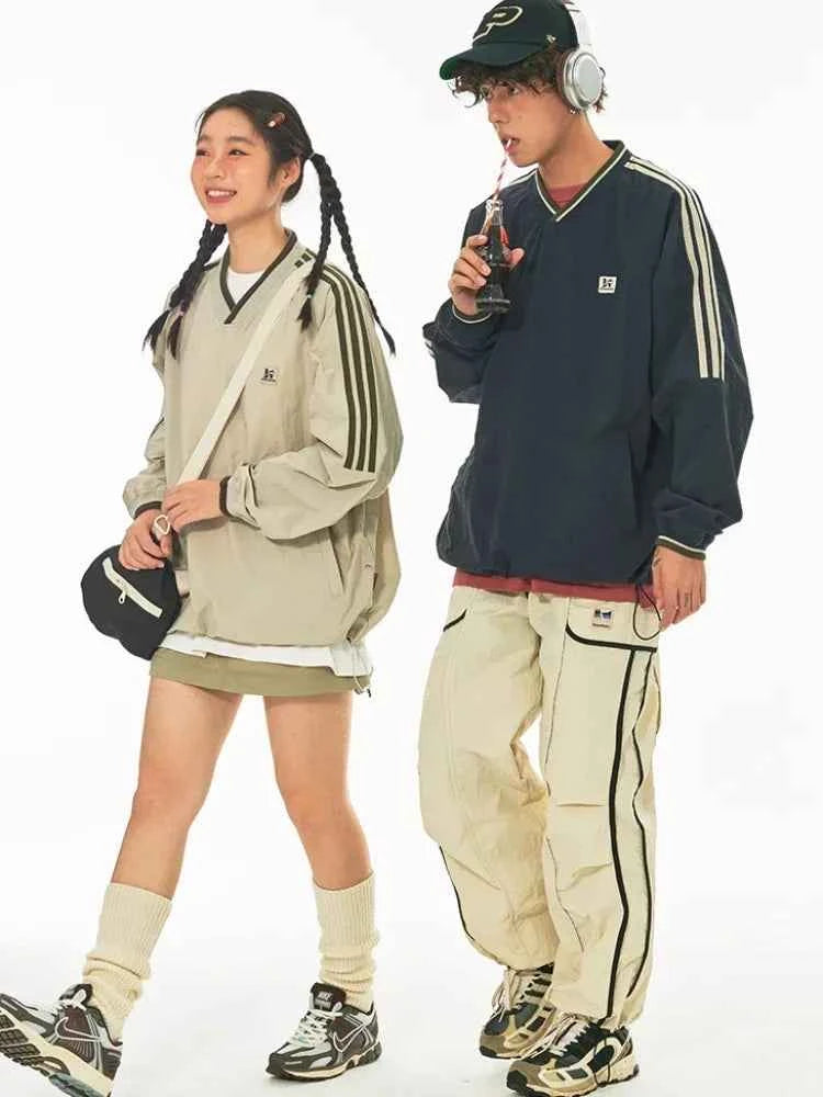 Y2K Retro Stripe Oversize Baseball Sweatshirt