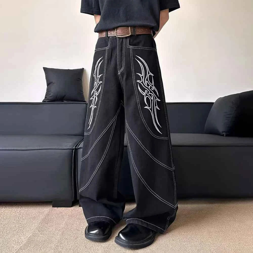 Vintage American Style Graphic Wide Leg Jeans