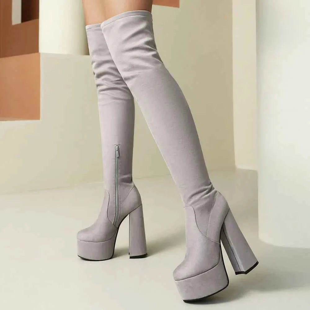 Minimalist Pointed Toe Square High Heels Boots