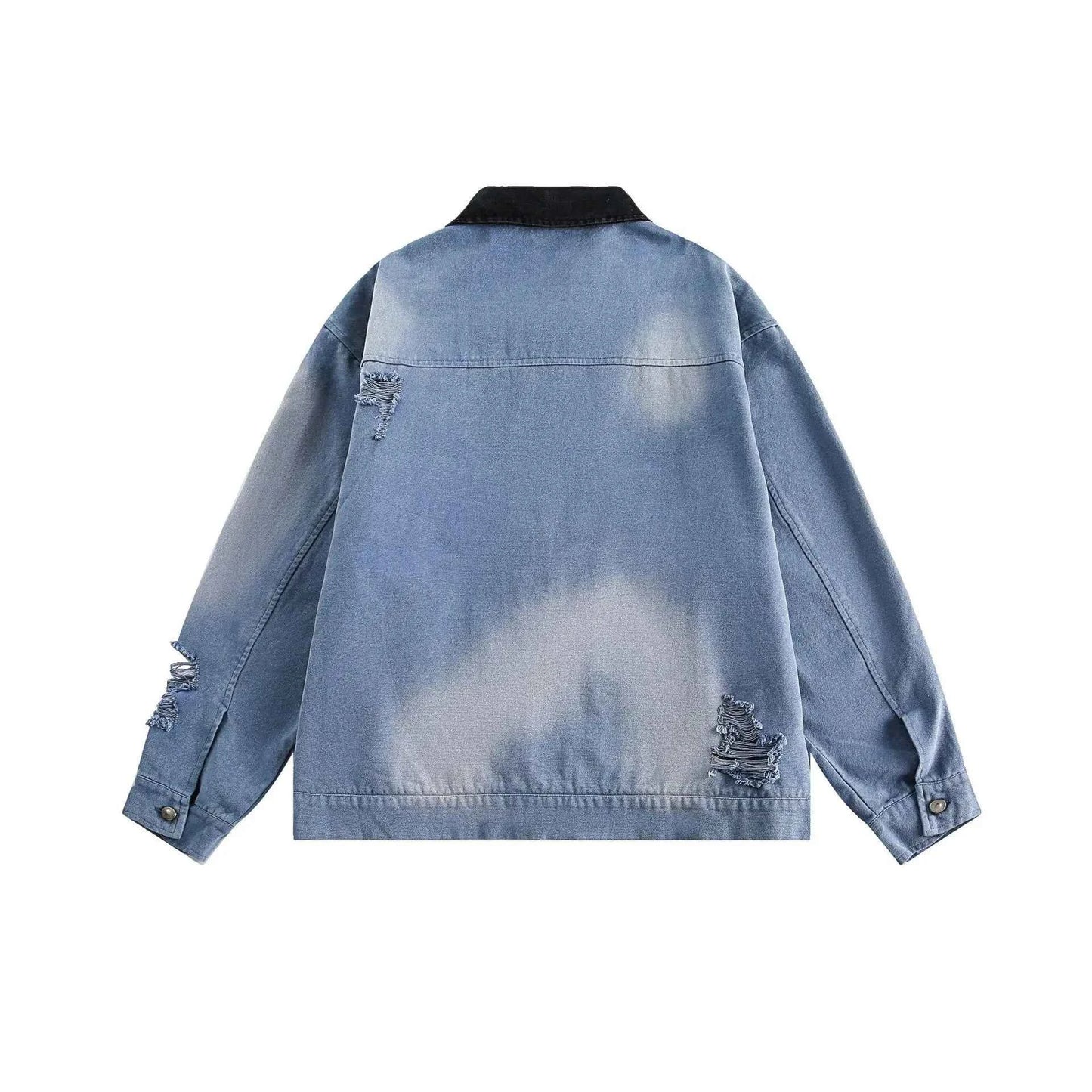Trendy Streetwear Blue Distressed Denim Jacket