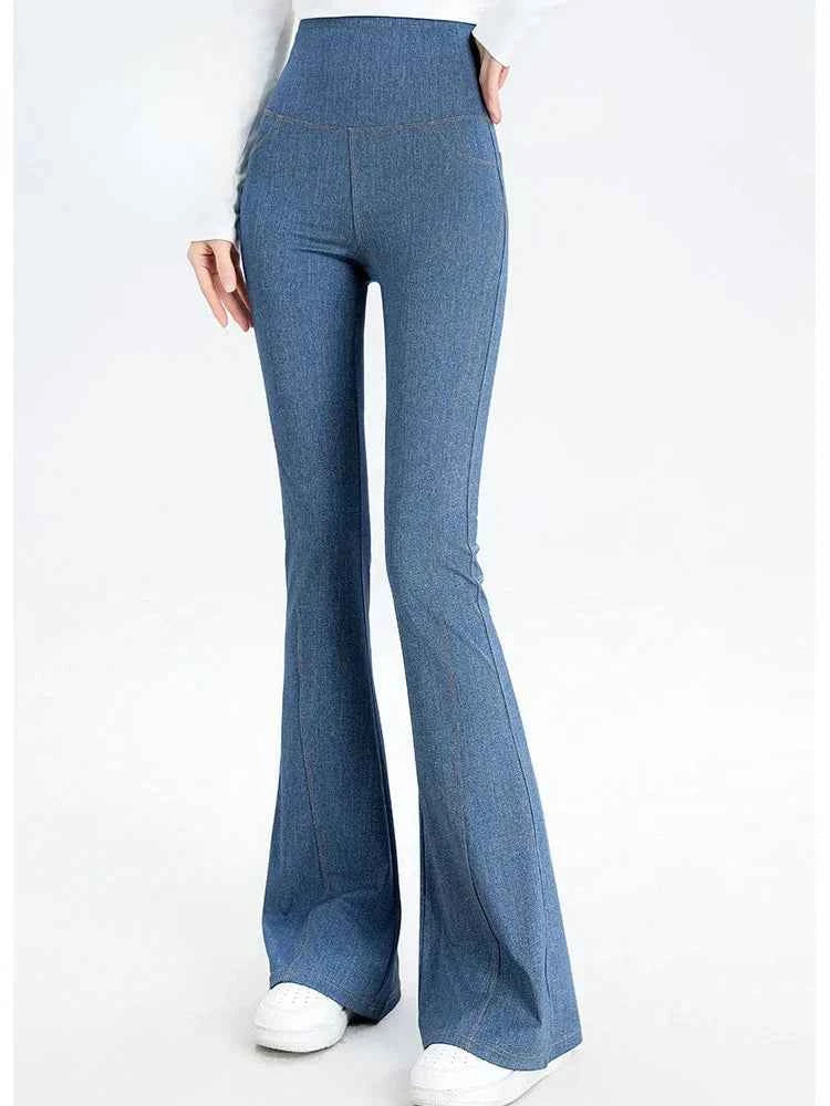 Women High Waist Flared Denim Leggings Jeans