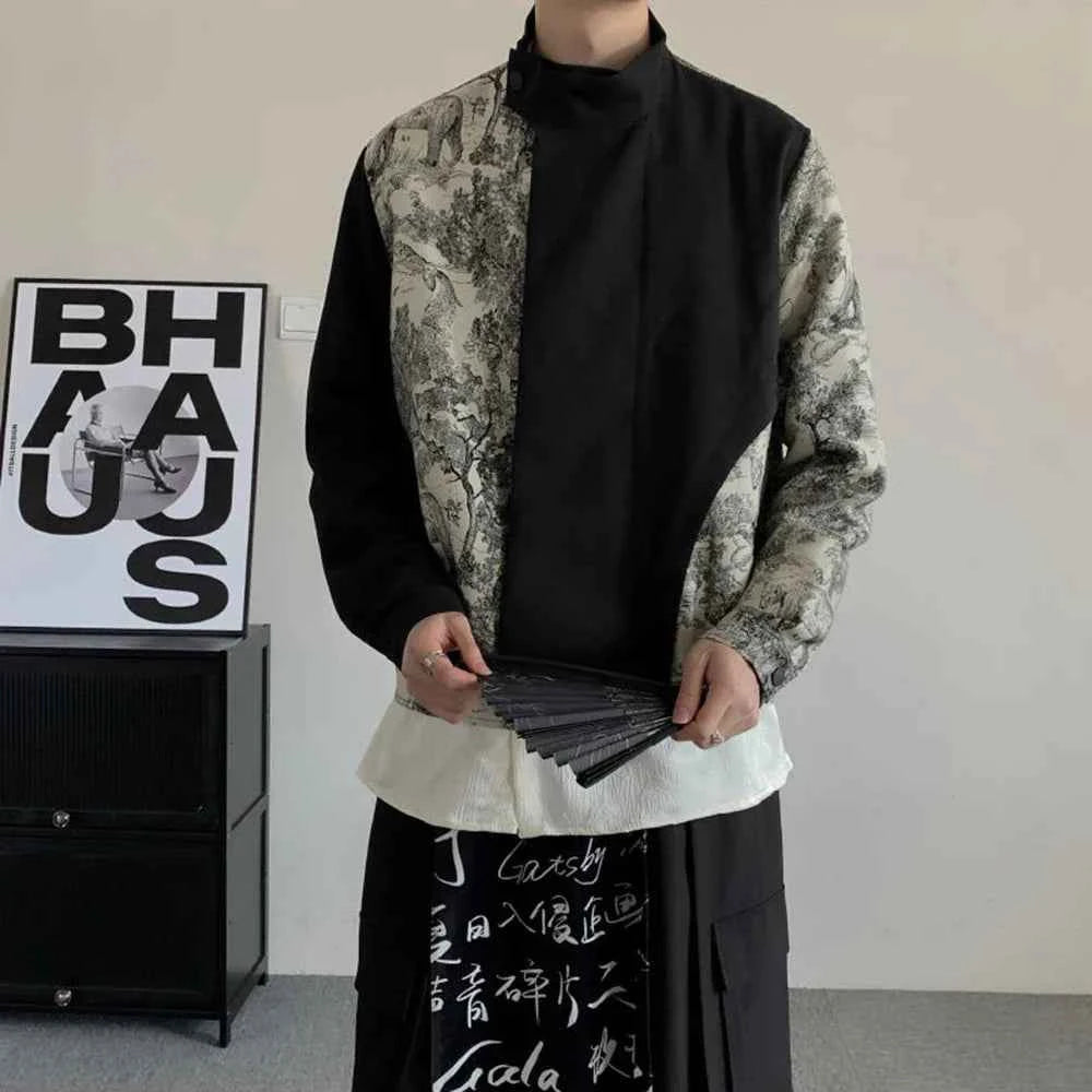 Streetwear Ink Painting Jacquard Patchwork Jacket