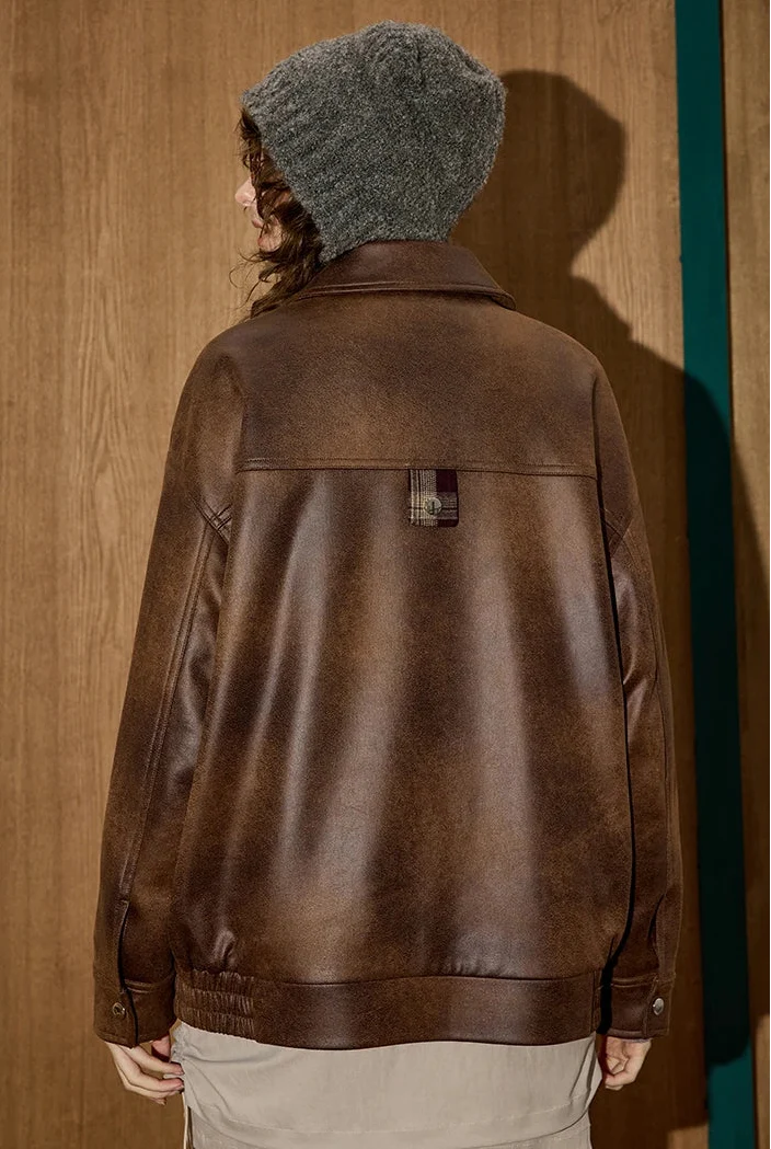 Retro Versatile Plaid Patchwork Leather Jacket - Luxuryurbanwear