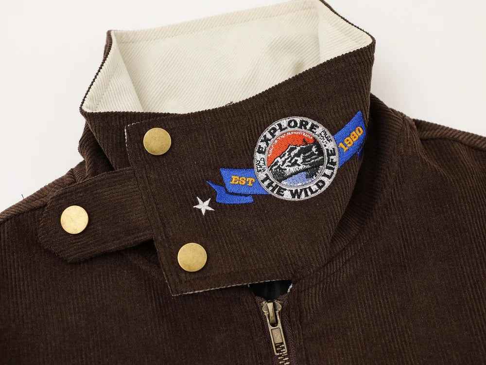 Elevated Y2K Embroidered Corduroy Cargo Jacket