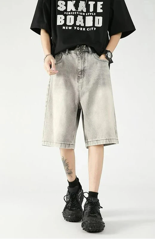 Streetwear Loose Straight Leg Denim Short - Luxuryurbanwear