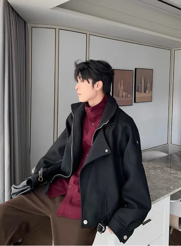 Classic Thick Woolen Stand Collar Parkas Irregular Jacket - Luxuryurbanwear