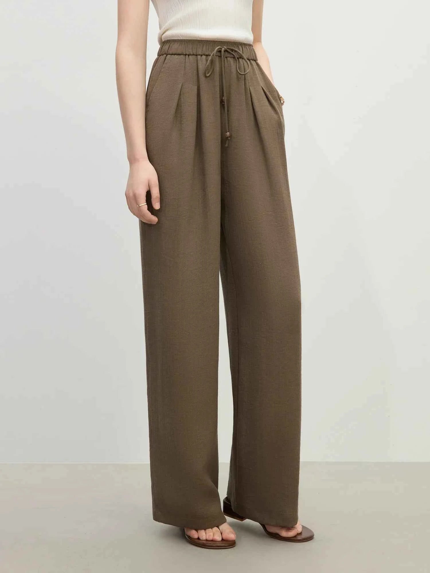 Elastic High Waist Linen Pants