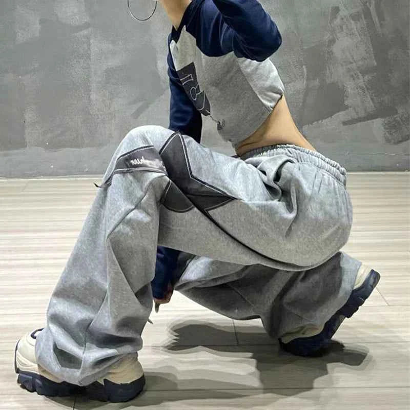Embroidered Star Loose High Waist Sweatpants