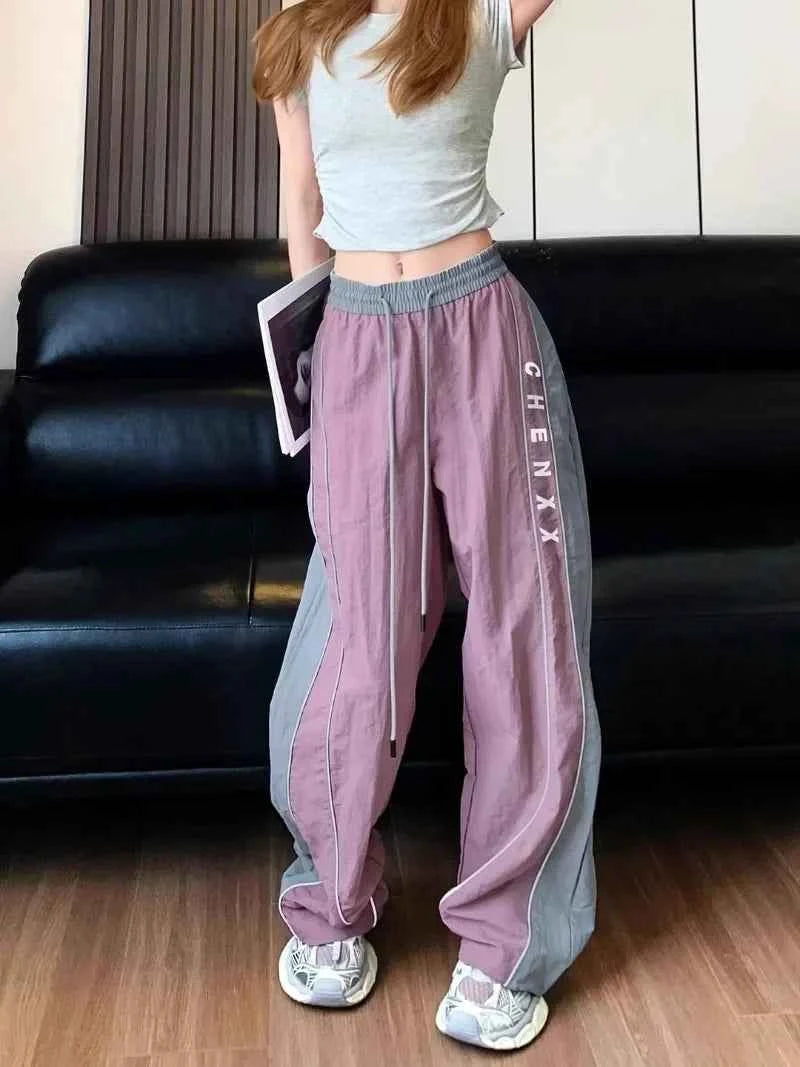 Streetwear Cozy Patchwork Striped Wide Leg Sweatpants