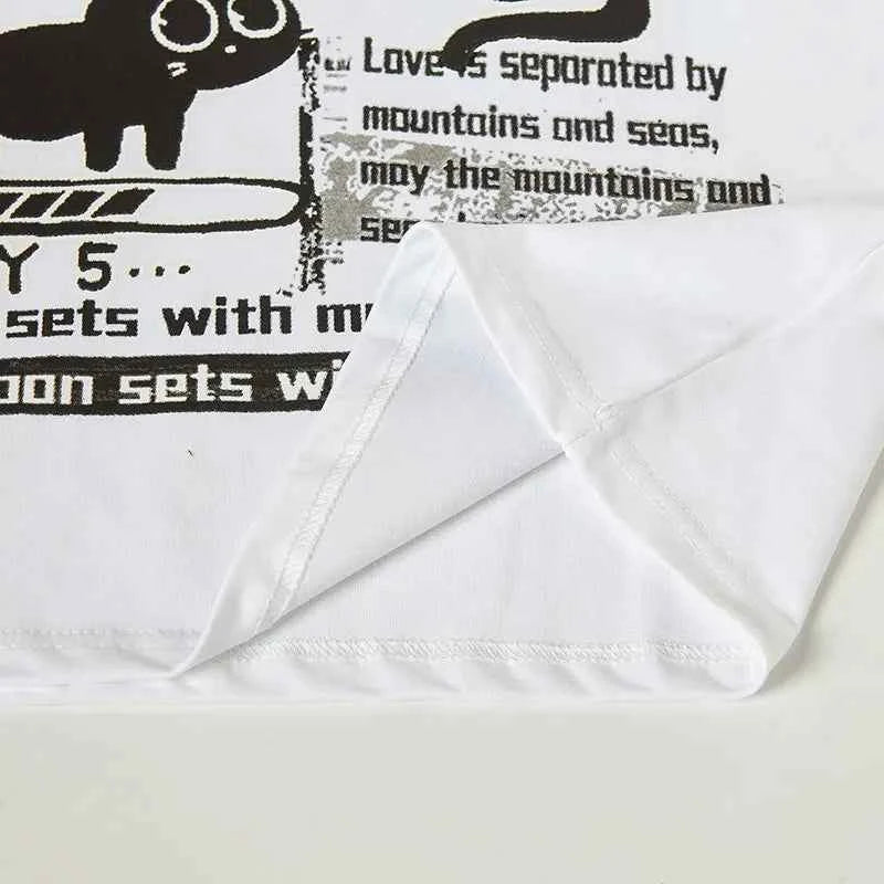 Y2K Funny Black Cat Cartoon Graphic Cotton T-Shirt