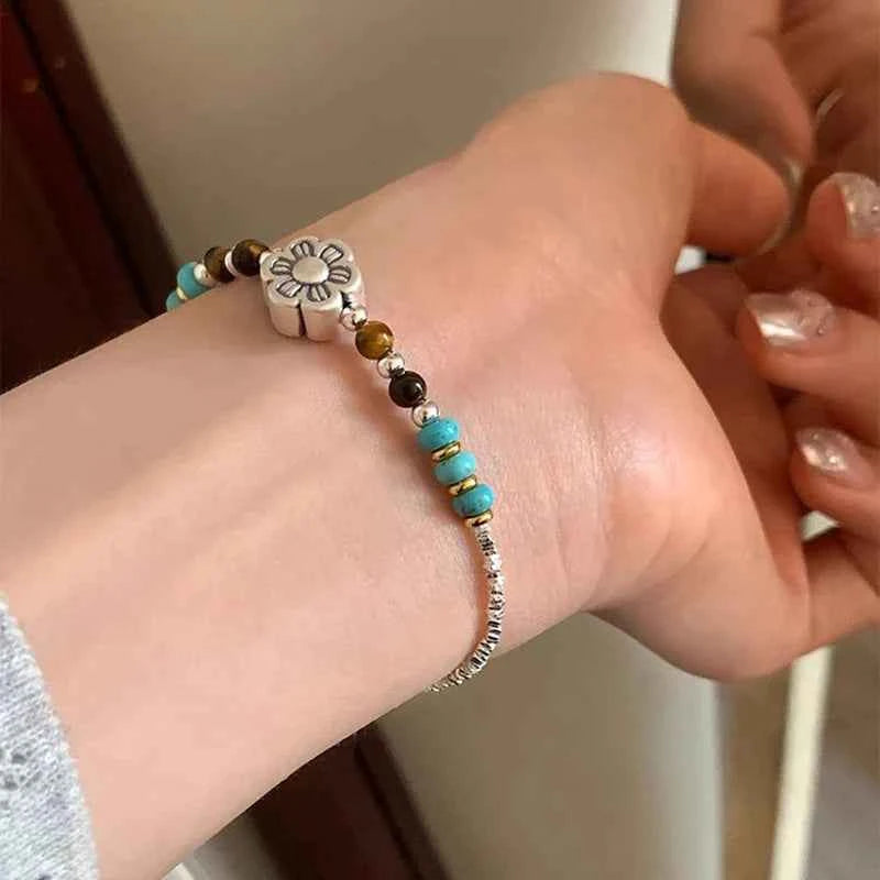 Vintage Flower Blue Brown Stone Bracelet