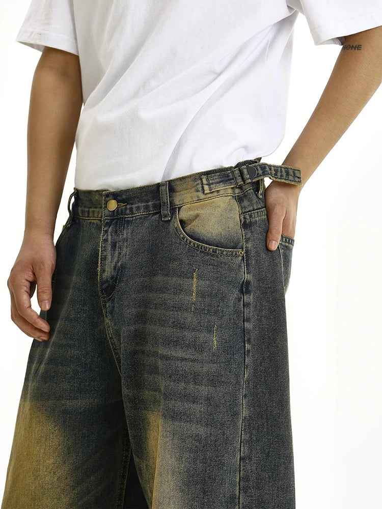 Adjustable Green Retro Wide Leg Jeans
