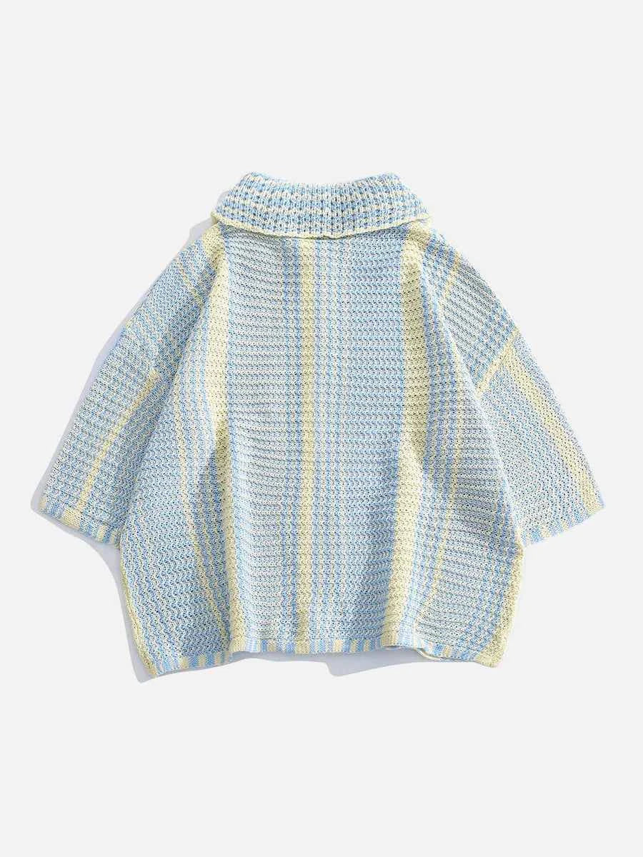 Y2K Colorful Hollow Lapel Knitted Casual Cardigan