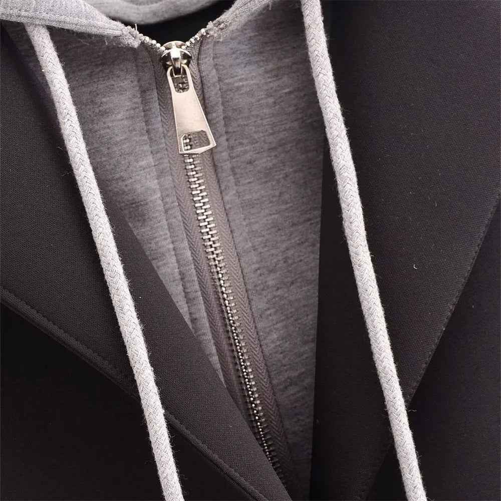 Versatile Fake Two Piece Detachable Hooded Coat