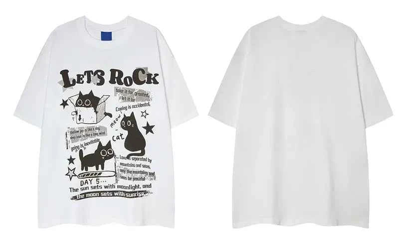 Y2K Funny Black Cat Cartoon Graphic Cotton T-Shirt