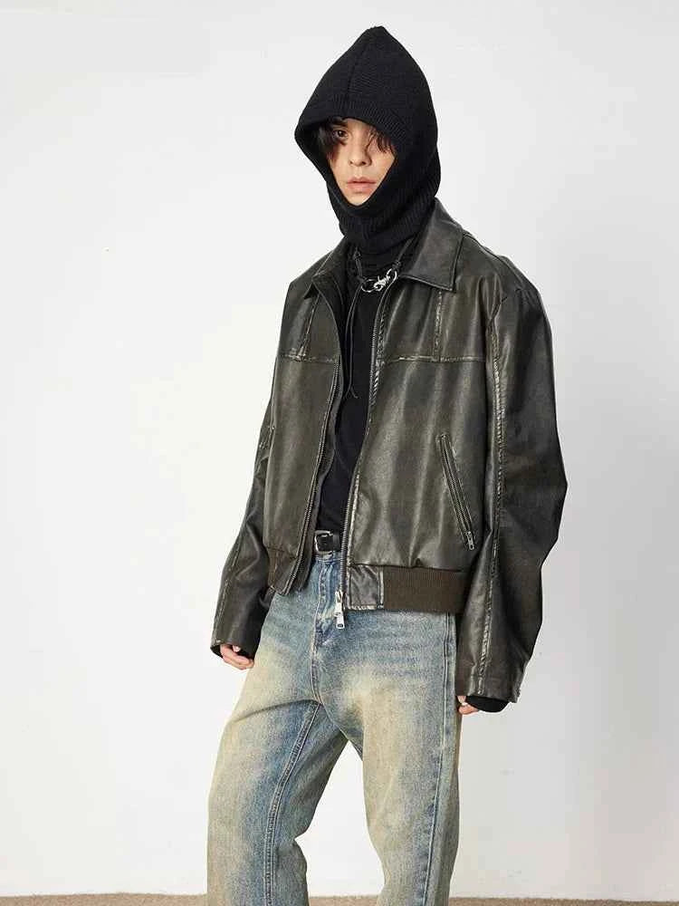 Men Vintage Distressed Brown Leather Jacket