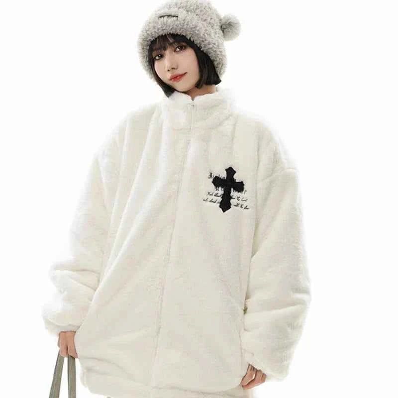 Winter Hip Hop Printted Faux Fur Parkas Jacket